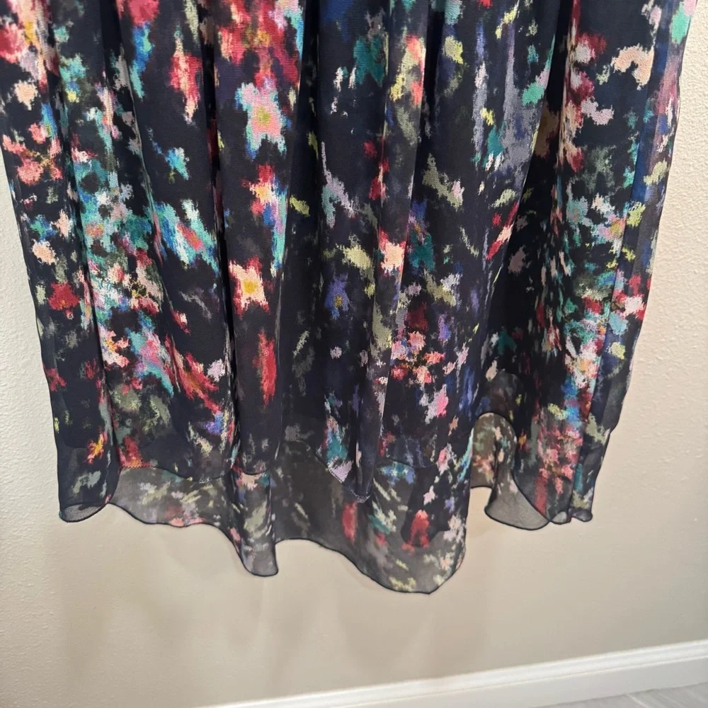 ZARA WOMAN Sleeveless Dress Fit & Flared Midnight Blue w/Floral Size S High Low